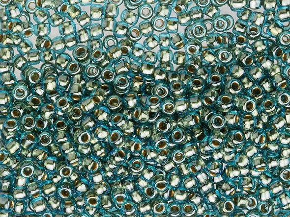 TOHO Glass Seed Bead, Size 8, 3mm, Gold-Lined Aqua (Tube)