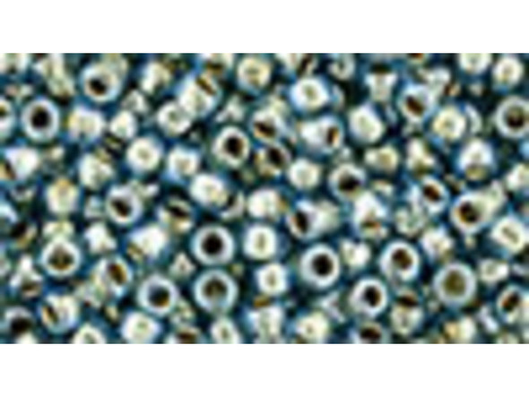 TOHO Glass Seed Bead, Size 8, 3mm, Gold-Lined Aqua (Tube)