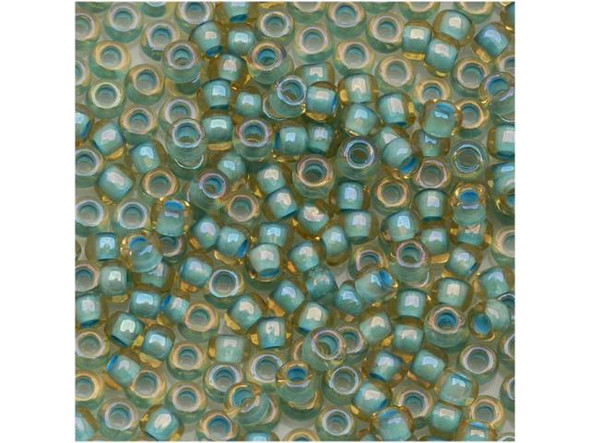 TOHO Glass Seed Bead, Size 8, 3mm, Inside-Color Rainbow Lt Topaz/Sea Foam-Lined (Tube)