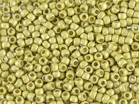 TOHO Glass Seed Bead, Size 8, 3mm, PermaFinish - Frosted Galvanized Yellow Gold (Tube)