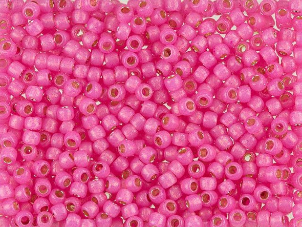 TOHO Glass Seed Bead, Size 8, 3mm, PermaFinish - Silver-Lined Milky Electric Pink (Tube)