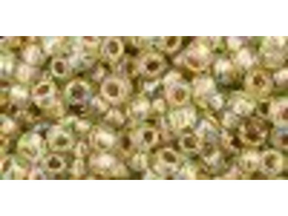 TOHO Glass Seed Bead, Size 8, 3mm, Gold-Lined Rainbow Lt Jonquil (Tube)