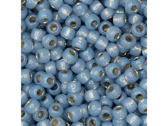 TOHO Glass Seed Bead, Size 8, 3mm, PermaFinish - Silver-Lined Milky Montana Blue (Tube)