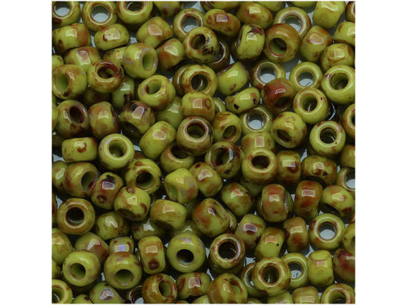 TOHO Glass Seed Bead, Size 8, 3mm, HYBRID Sour Apple Picasso (Tube)