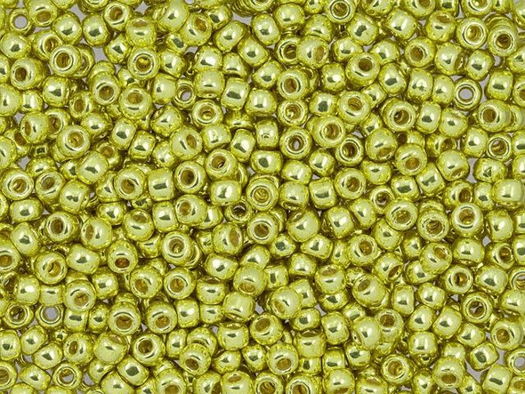 TOHO Glass Seed Bead, Size 8, 3mm, Permafinish - Galvanized Lemon Gold (Tube)