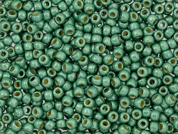 TOHO Glass Seed Bead, Size 8, 3mm, Permafinish - Matte Galvanized Jade Green (Tube)