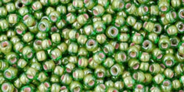 TOHO Glass Seed Bead, Size 11, 2.1mm, Inside-Color Luster Peridot/Opaque White-Lined (tube)