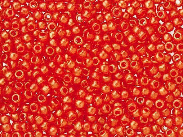 TOHO Glass Seed Bead, Size 8, 3mm, HYBRID Sueded Gold Siam Ruby (Tube)
