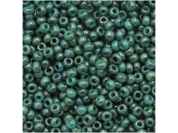 TOHO Glass Seed Bead, Size 11, 2.1mm, Marbled Opaque Turquoise/Blue (Tube)