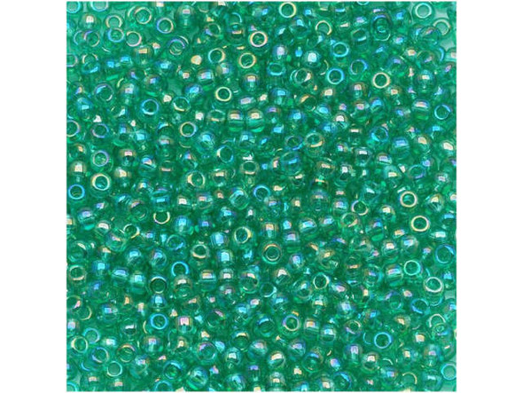 TOHO Glass Seed Bead, Size 11, 2.1mm, Transparent-Rainbow Dk Peridot (Tube)