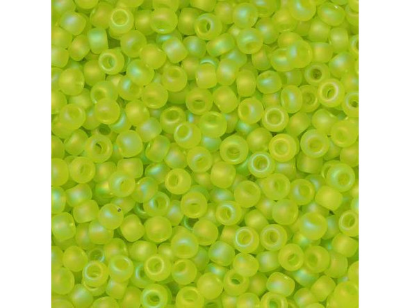 TOHO Glass Seed Bead, Size 11, 2.1mm, Transparent-Rainbow Frosted Lime Green (Tube)