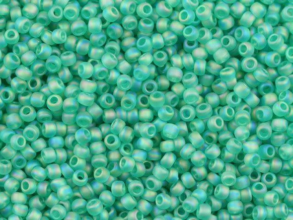 TOHO Glass Seed Bead, Size 11, 2.1mm, Transparent-Rainbow Frosted Dk Peridot (Tube)