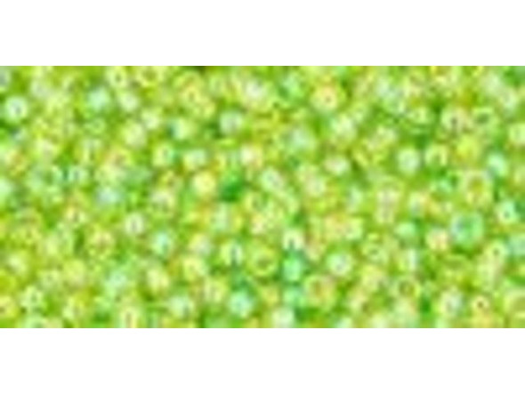TOHO Glass Seed Bead, Size 11, 2.1mm, Transparent-Rainbow Lime Green (Tube)
