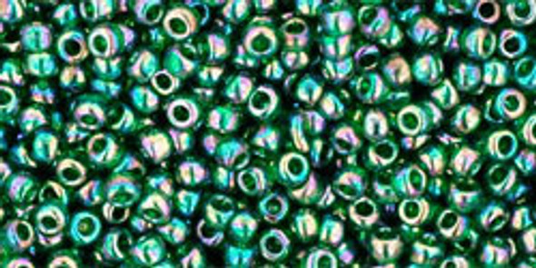 TOHO Glass Seed Bead, Size 11, 2.1mm, Transparent-Rainbow Green Emerald (tube)