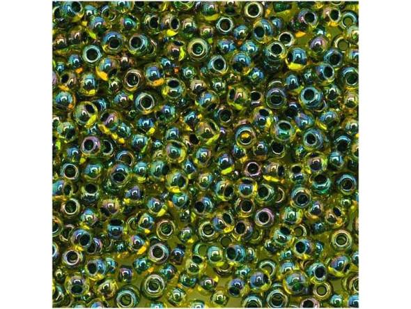 TOHO Glass Seed Bead, Size 11, 2.1mm, Inside-Color Rainbow Jonquil/Forest Green-Lined (Tube)