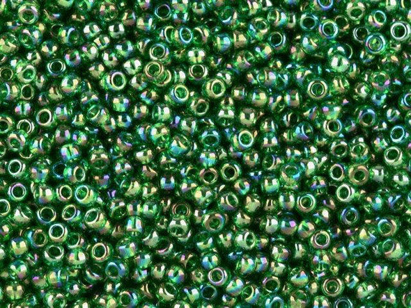 TOHO Glass Seed Bead, Size 11, 2.1mm, Transparent-Rainbow Grass Green (Tube)