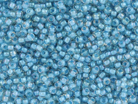 TOHO Glass Seed Bead, Size 11, 2.1mm, Inside-Color Luster Crystal/Opaque Aqua-Lined (Tube)