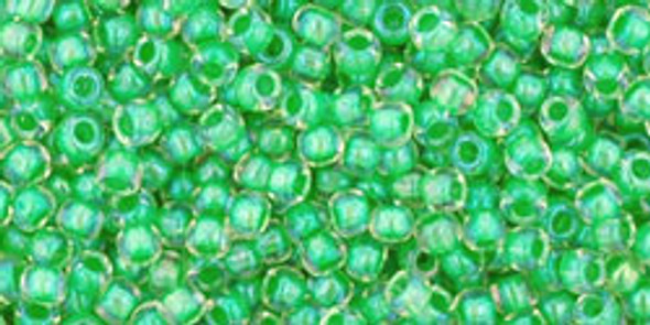 TOHO Glass Seed Bead, Size 11, 2.1mm, Inside-Color Luster Crystal/Spearmint-Lined (tube)