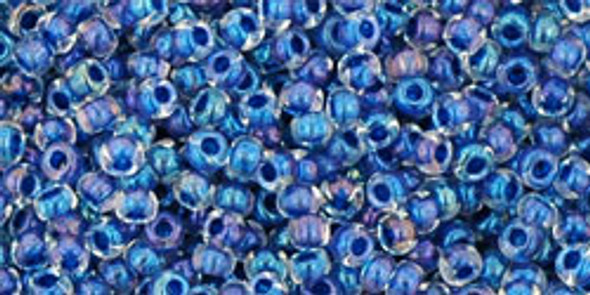 TOHO Glass Seed Bead, Size 11, 2.1mm, Inside-Color Luster Crystal/Dk Capri-Lined (tube)