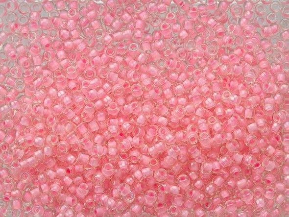 TOHO Glass Seed Bead, Size 11, 2.1mm, Inside-Color Transparent-Rainbow Crystal/Hot Pink-Lined (Tube)