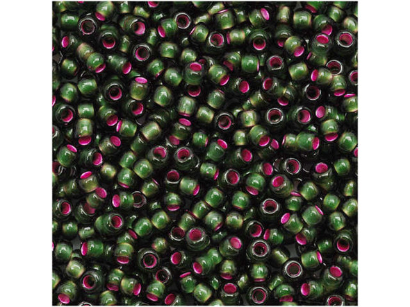 TOHO Glass Seed Bead, Size 11, 2.1mm, Dyed Silver-Lined Pink Frosted Olivine (Tube)