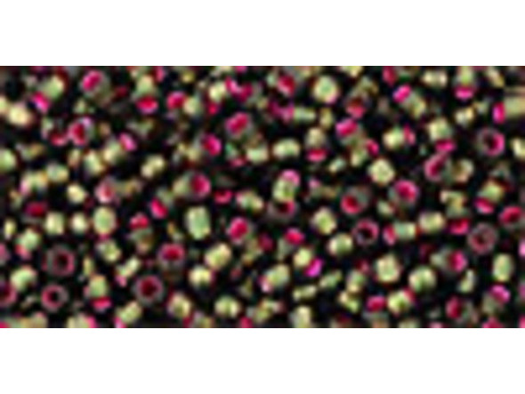 TOHO Glass Seed Bead, Size 11, 2.1mm, Dyed Silver-Lined Pink Frosted Olivine (Tube)