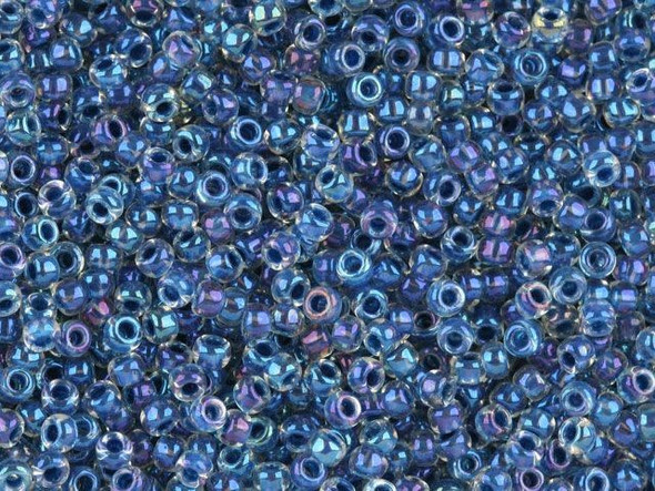 TOHO Glass Seed Bead, Size 11, 2.1mm, Inside-Color Luster Crystal/Capri Blue-Lined (Tube)