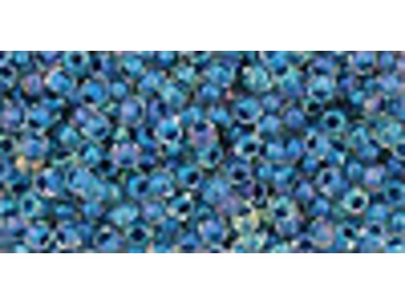TOHO Glass Seed Bead, Size 11, 2.1mm, Inside-Color Luster Crystal/Capri Blue-Lined (Tube)
