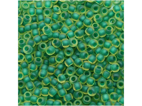 TOHO Glass Seed Bead, Size 11, 2.1mm, Inside-Color Frosted Jonquil/Emerald-Lined (Tube)