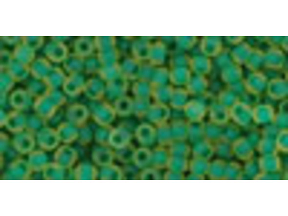 TOHO Glass Seed Bead, Size 11, 2.1mm, Inside-Color Frosted Jonquil/Emerald-Lined (Tube)