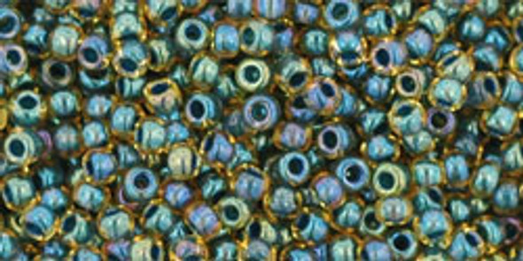 TOHO Glass Seed Bead, Size 11, 2.1mm, Inside-Color Rainbow Topaz/Opaque Emerald-Lined (tube)