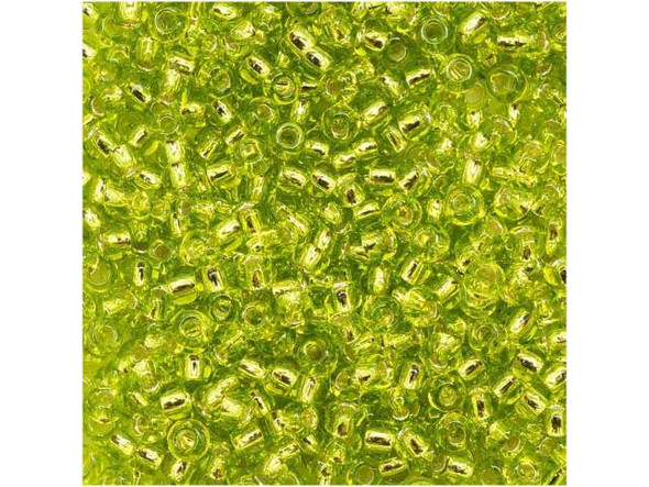 TOHO Glass Seed Bead, Size 11, 2.1mm, Silver-Lined Lime Green (Tube)