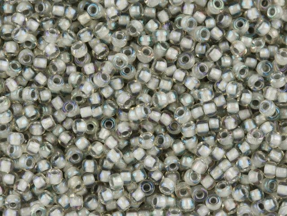 TOHO Glass Seed Bead, Size 11, 2.1mm, Inside-Color Rainbow Crystal/Gray-Lined (Tube)