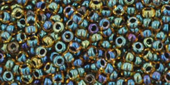 TOHO Glass Seed Bead, Size 11, 2.1mm, Inside-Color Rainbow Lt Topaz/Jet-Lined (tube)