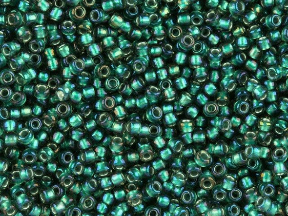 TOHO Glass Seed Bead, Size 11, 2.1mm, Inside-Color Crystal/Prairie Green-Lined (Tube)