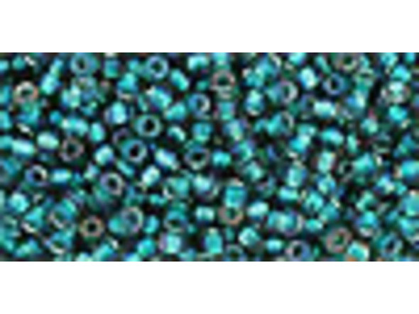 TOHO Glass Seed Bead, Size 11, 2.1mm, Inside-Color Crystal/Prairie Green-Lined (Tube)