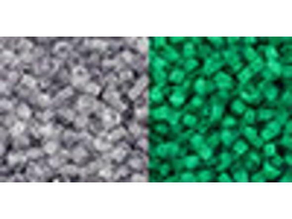 TOHO Glass Seed Bead, Size 11, 2.1mm, Glow In The Dark - Gray Crystal/Bright Green (Tube)