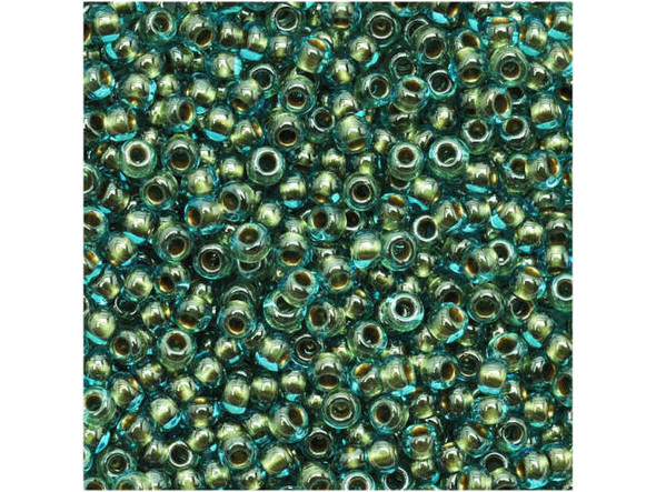 TOHO Glass Seed Bead, Size 11, 2.1mm, Inside-Color Aqua/Gold-Lined (Tube)