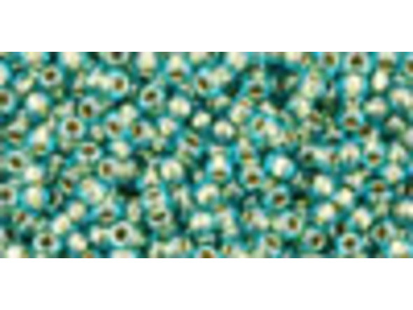 TOHO Glass Seed Bead, Size 11, 2.1mm, Inside-Color Aqua/Gold-Lined (Tube)