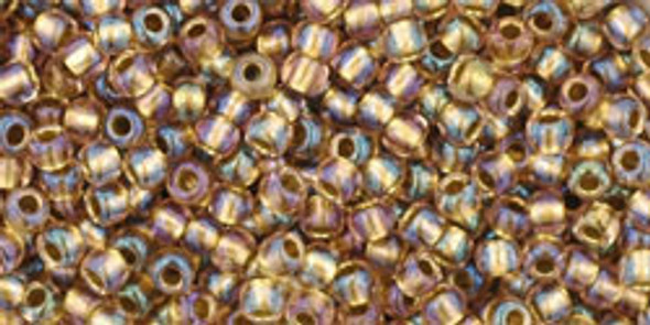TOHO Glass Seed Bead, Size 11, 2.1mm, Inside-Color Rainbow Crystal/Gold-Lined (tube)