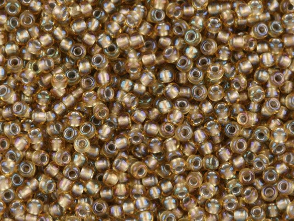 TOHO Glass Seed Bead, Size 11, 2.1mm, Inside-Color Rainbow Lt Topaz/Gray-Lined (Tube)