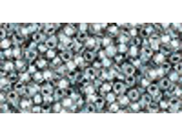 TOHO Glass Seed Bead, Size 11, 2.1mm, Inside-Color Crystal/Metallic Blue-Lined (Tube)