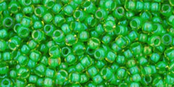 TOHO Glass Seed Bead, Size 11, 2.1mm, Inside-Color Jonquil/Shamrock-Lined (tube)