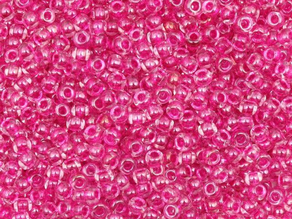 TOHO Glass Seed Bead, Size 11, 2.1mm, Inside-Color Crystal/Fuchsia-Lined (Tube)