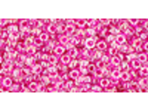 TOHO Glass Seed Bead, Size 11, 2.1mm, Inside-Color Crystal/Fuchsia-Lined (Tube)