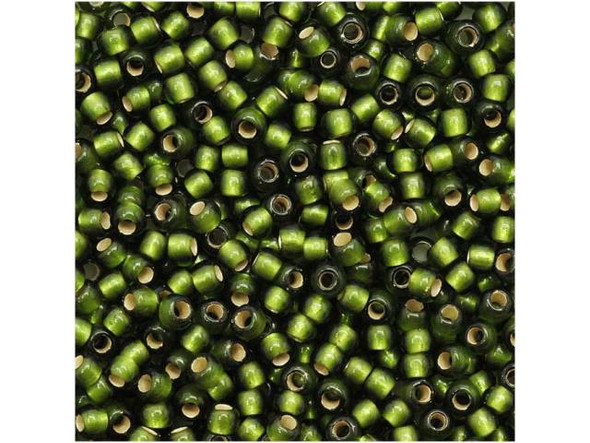 TOHO Glass Seed Bead, Size 11, 2.1mm, Silver-Lined Frosted Olive (Tube)