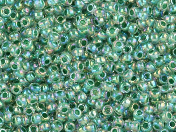 TOHO Glass Seed Bead, Size 11, 2.1mm, Inside-Color Rainbow Crystal/Shamrock-Lined (Tube)