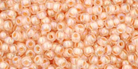 TOHO Glass Seed Bead, Size 11, 2.1mm, Inside-Color Rainbow Crystal/Apricot-Lined (tube)