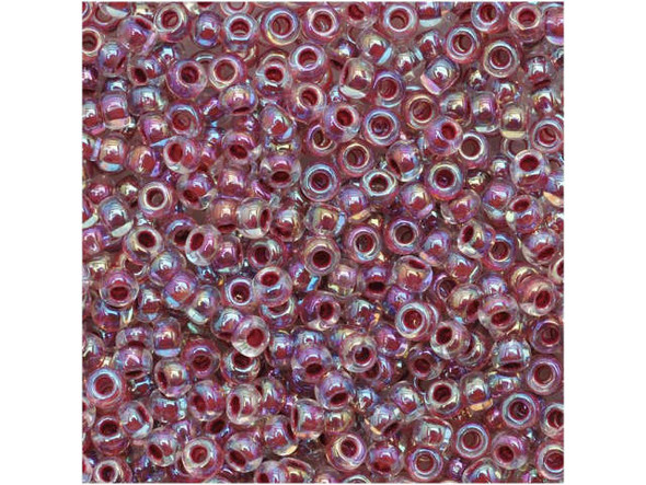 TOHO Glass Seed Bead, Size 11, 2.1mm, Inside-Color Rainbow Crystal/Strawberry-Lined (Tube)