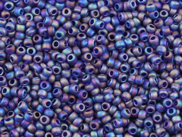 TOHO Glass Seed Bead, Size 11, 2.1mm, Transparent-Rainbow Frosted Cobalt (Tube)